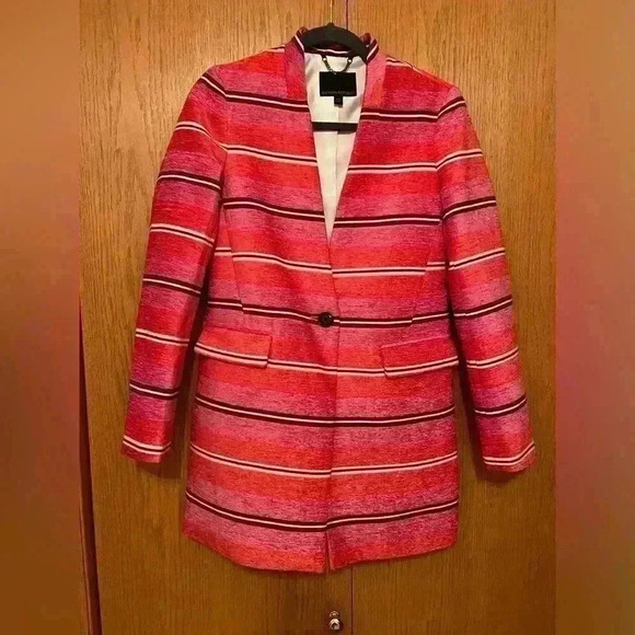 Banana Republic STRIPE COLLARLESS COAT Womens XS - Picture 4 of 10